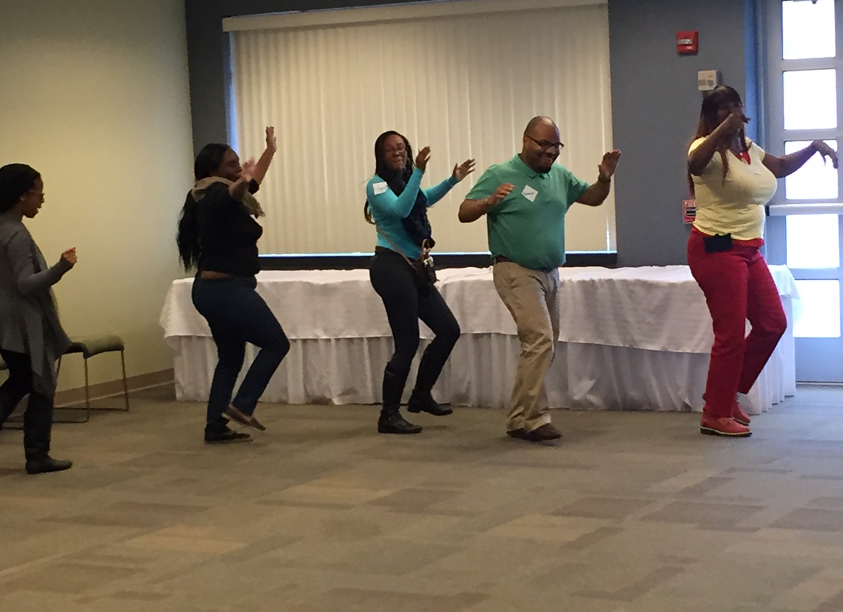 Ice breaker demonstration during bootcamp - creating a Conga line